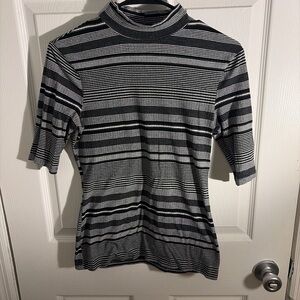 Striped Mock Neck Short Sleeve Top - Black & White